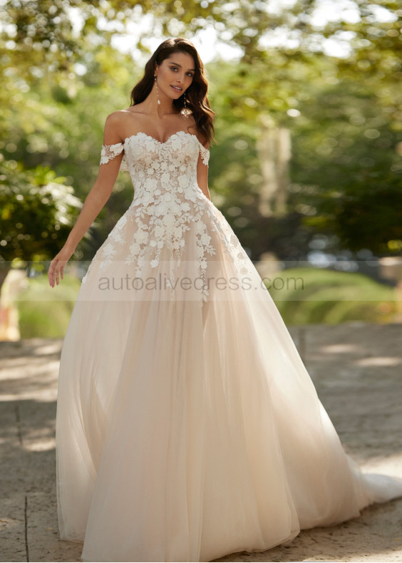 Delicate Lace Tulle Floral Fairytale Wedding Dress